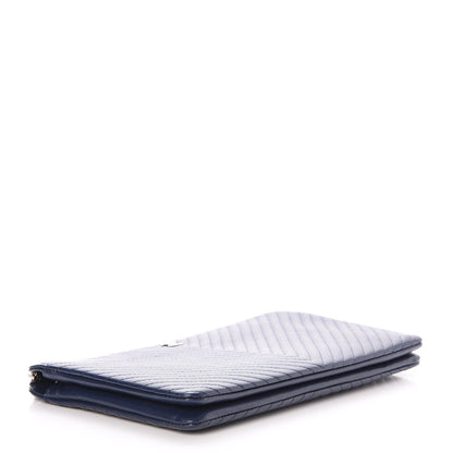 Chanel Caviar Chevron Quilted Large Zipped Clutch Navy 4 of 9