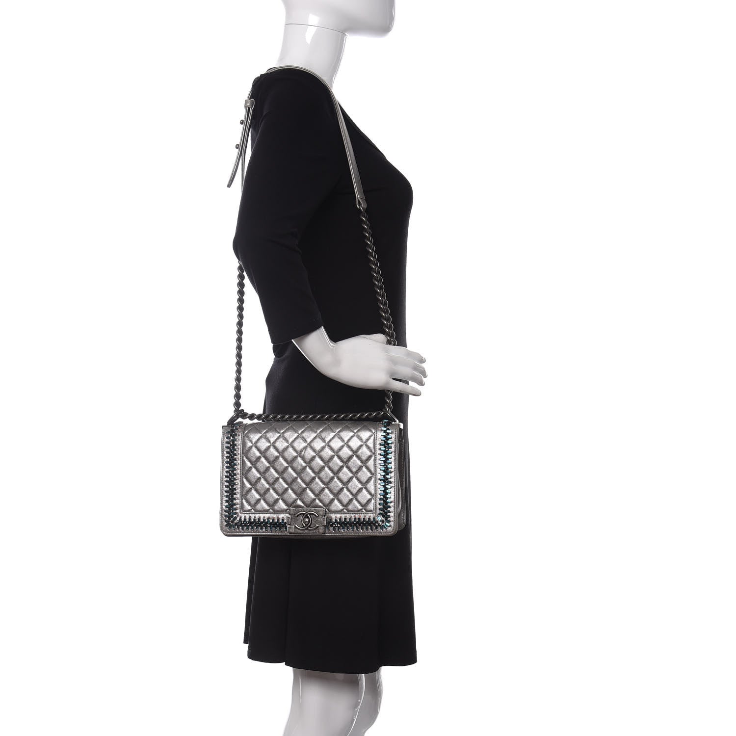 Chanel Metallic Lambskin Embellished Medium Boy Flap Silver 2 of 15