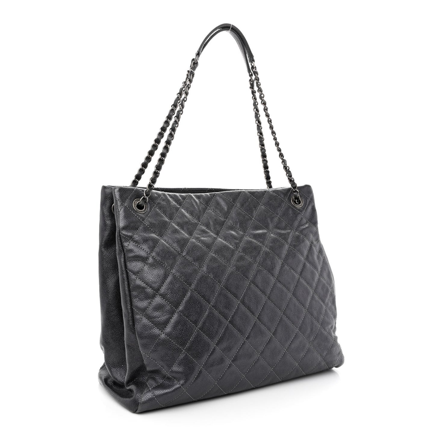 Iridescent Caviar Quilted Tall Chic Shopping Tote Argent