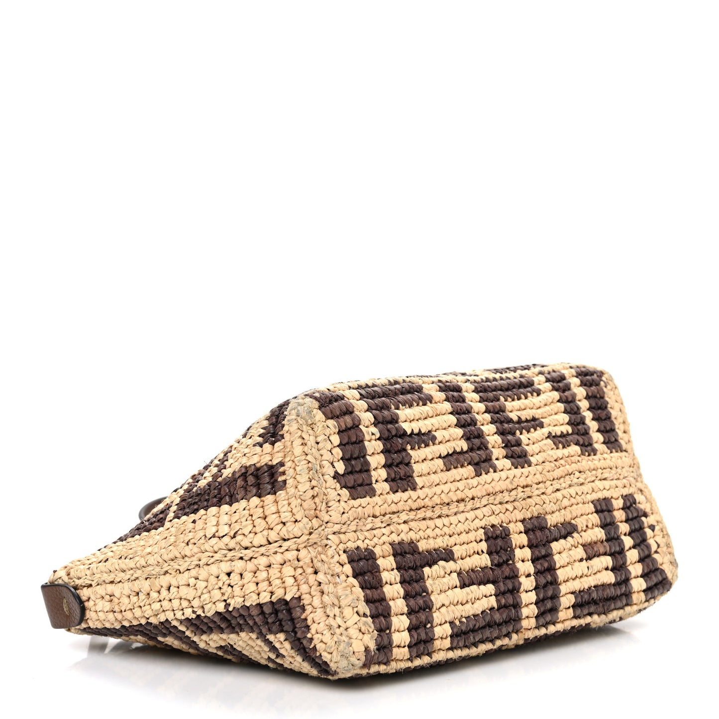 Raffia Cuoio Romano FF Crochet Mini Roll Tote  Natural Gianduia
