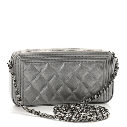 Chanel Metallic Caviar Quilted Small Boy Clutch With Chain Silver 2 of 14