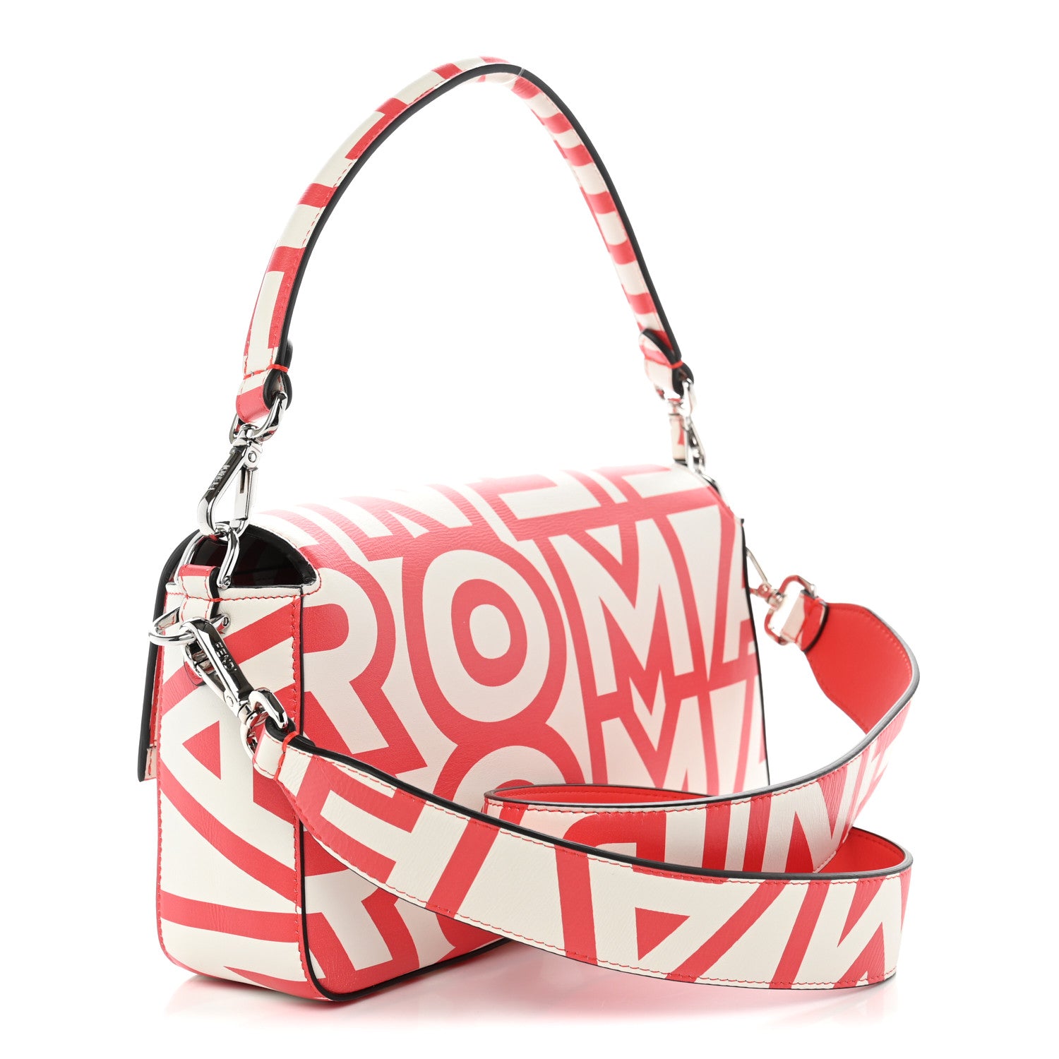 Fendi X MARC JACOBS Vitello Seta Logo Print Baguette Glow Coral White 3 of 12