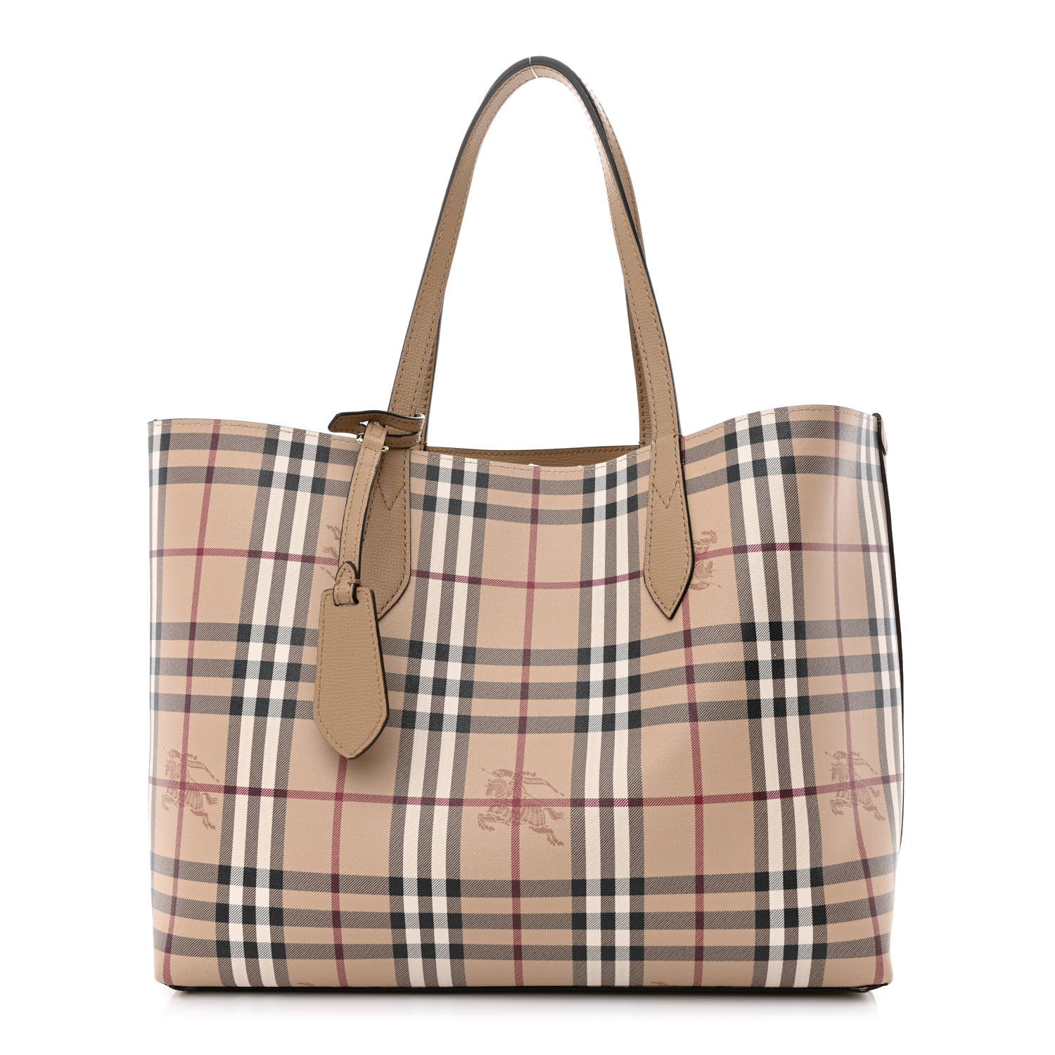 Burberry Grainy Calfskin Haymarket Check Medium Reversible Tote Camel 11 of 17