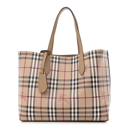 Burberry Grainy Calfskin Haymarket Check Medium Reversible Tote Camel 11 of 17
