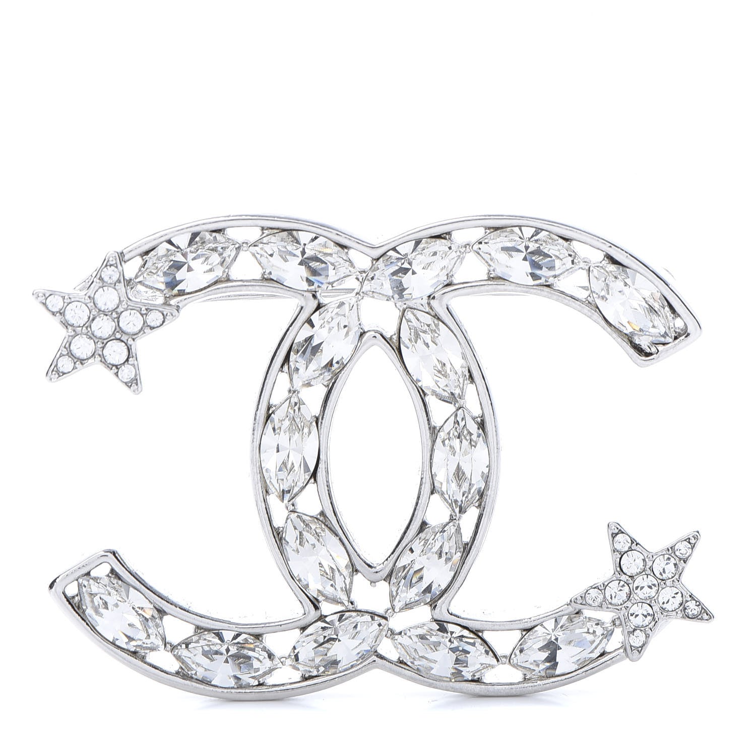 Chanel Crystal Starfall CC Brooch Silver 1 of 5