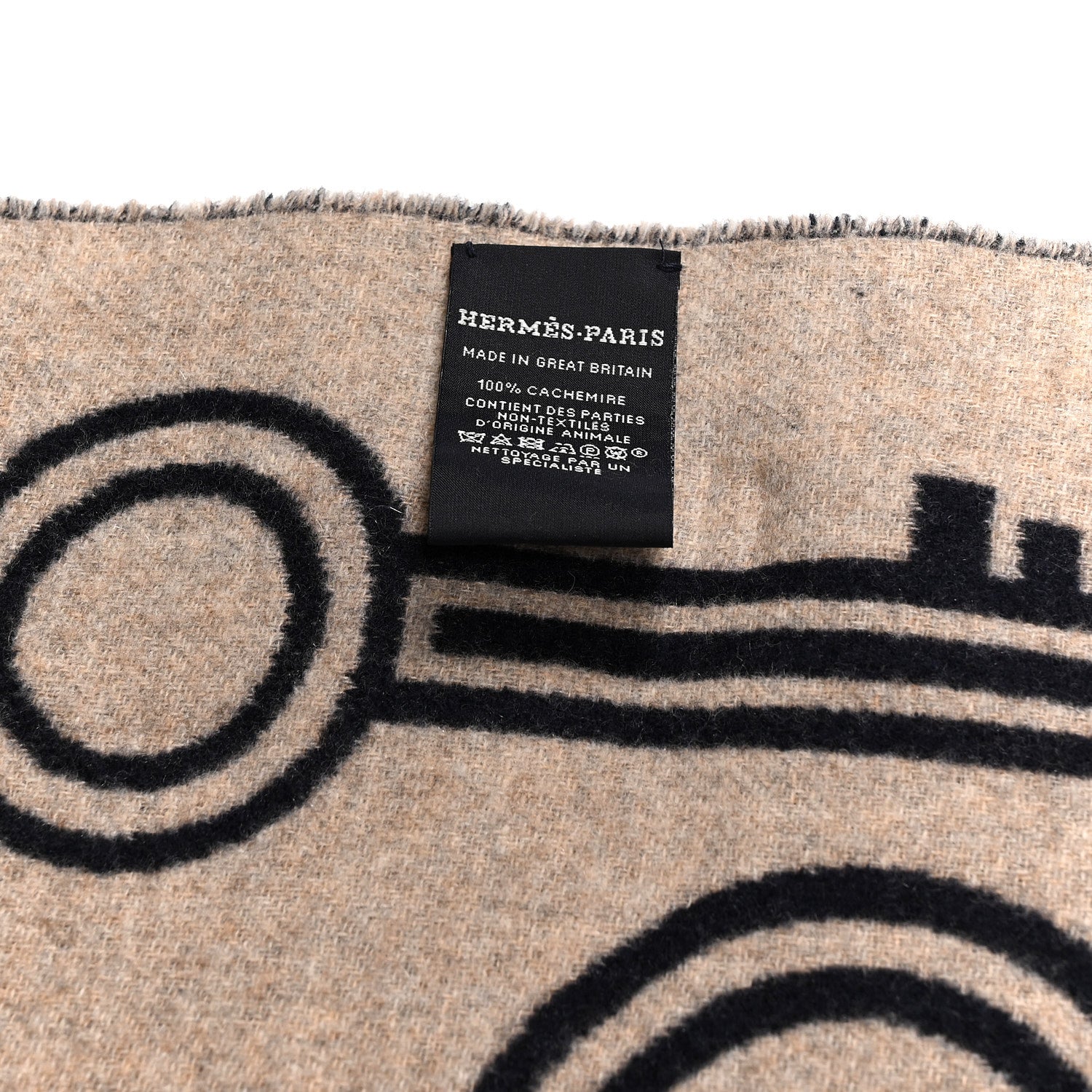 Hermes Cashmere Casaque Porte-Clefs Muffler Marine Beige Chine 3 of 4