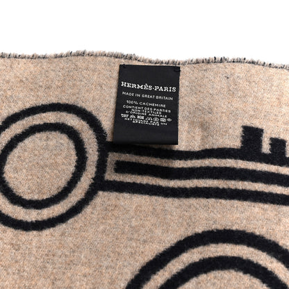 Hermes Cashmere Casaque Porte-Clefs Muffler Marine Beige Chine 3 of 4