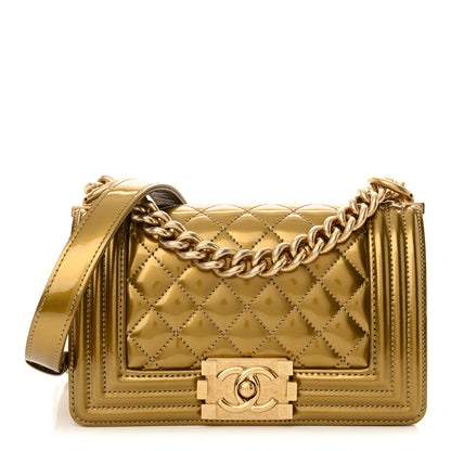 Chanel Metallic Patent Calfskin Quilted Small Boy Flap Gold 1 of 11