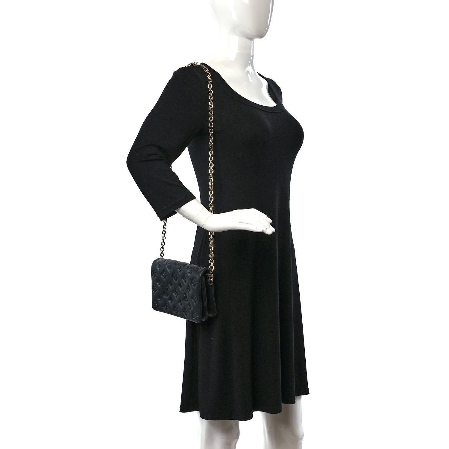 Louis Vuitton Lambskin Embossed Monogram Pochette Coussin Black 2 of 9