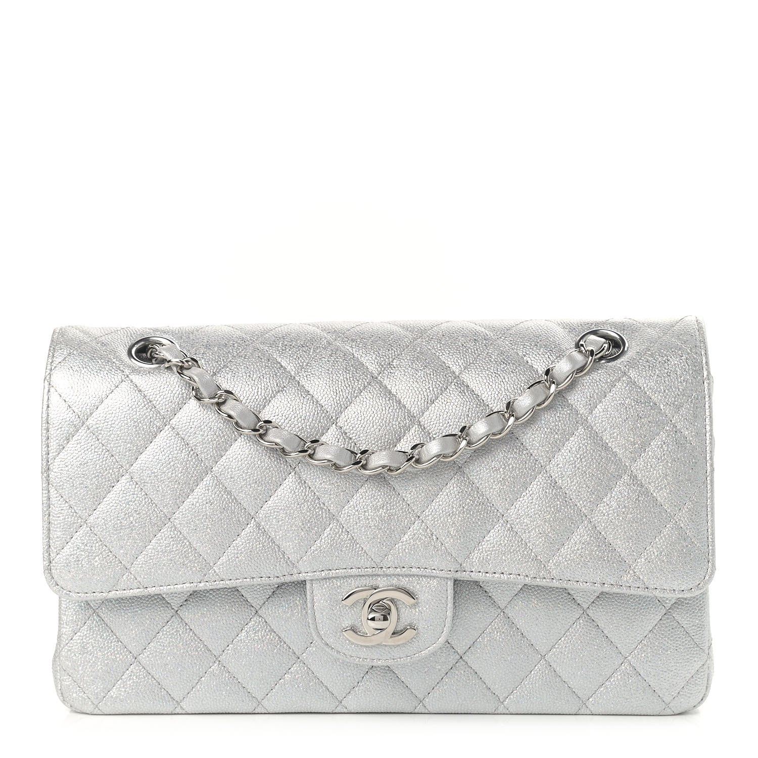 Chanel Glittered Metallic Caviar Quilted Medium Double Flap Silver 1 of 9