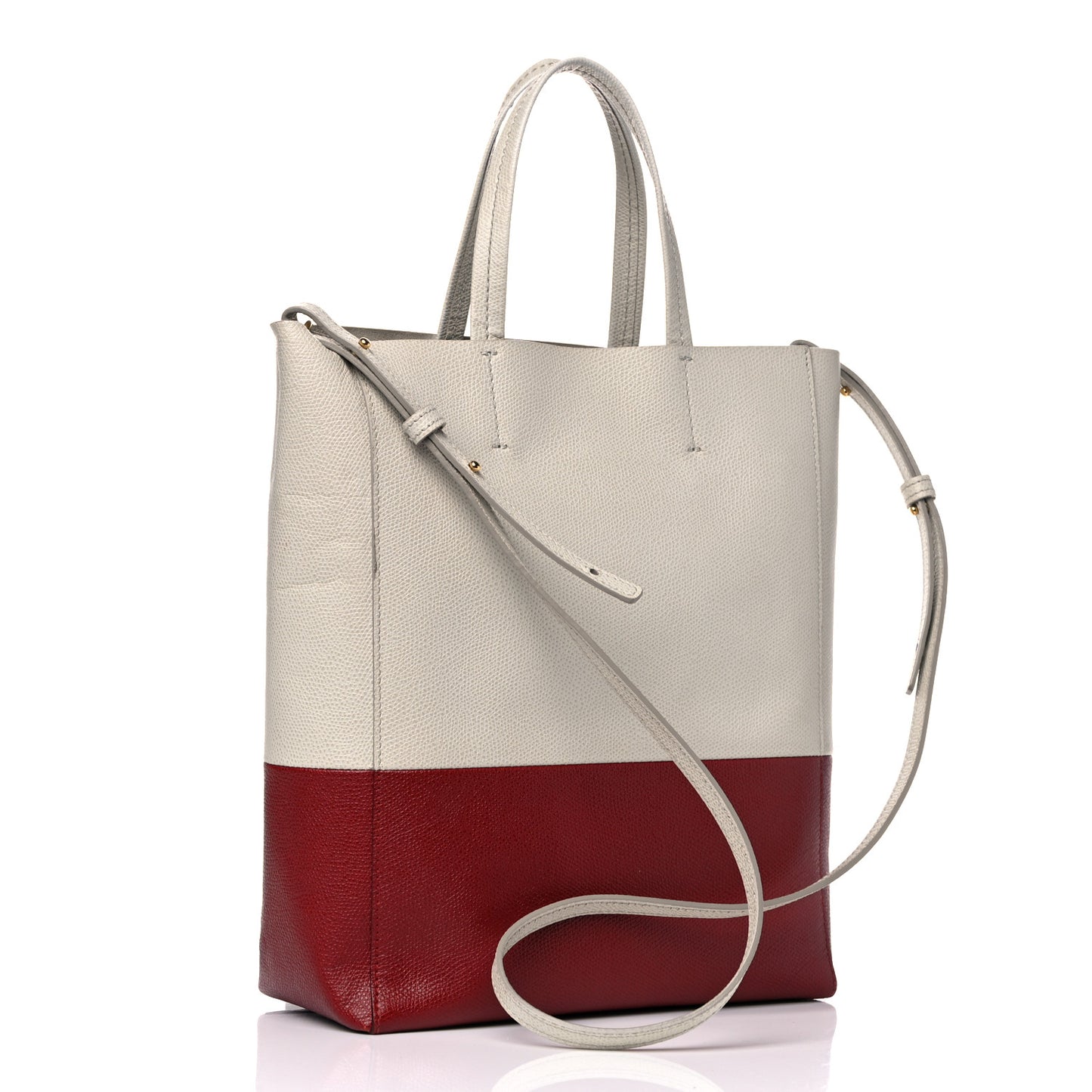 Grained Calfskin Small Vertical Bi-Cabas Cream Red