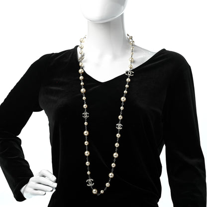 Chanel Crystal Pearl CC Long Necklace Silver 2 of 6