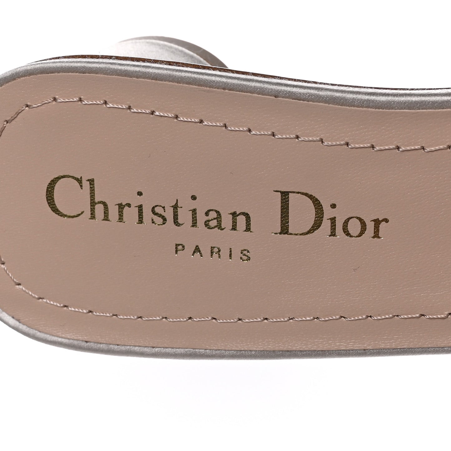 Metallic Satin Embroidered Dway 35mm Slide Sandals 38.5 Pale Gold