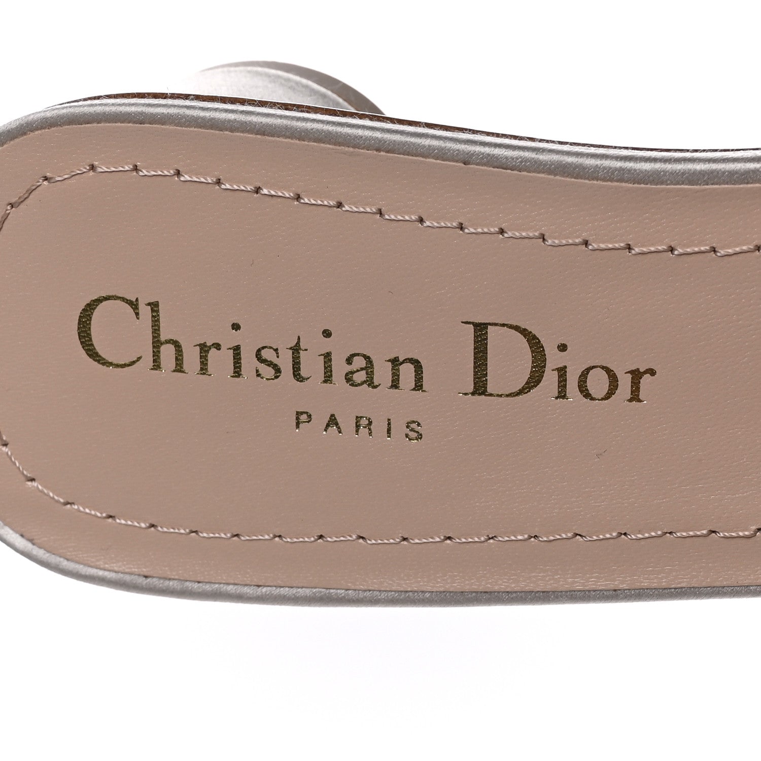 Christian Dior Metallic Satin Embroidered Dway 35mm Slide Sandals 38.5 Pale Gold 7 of 8