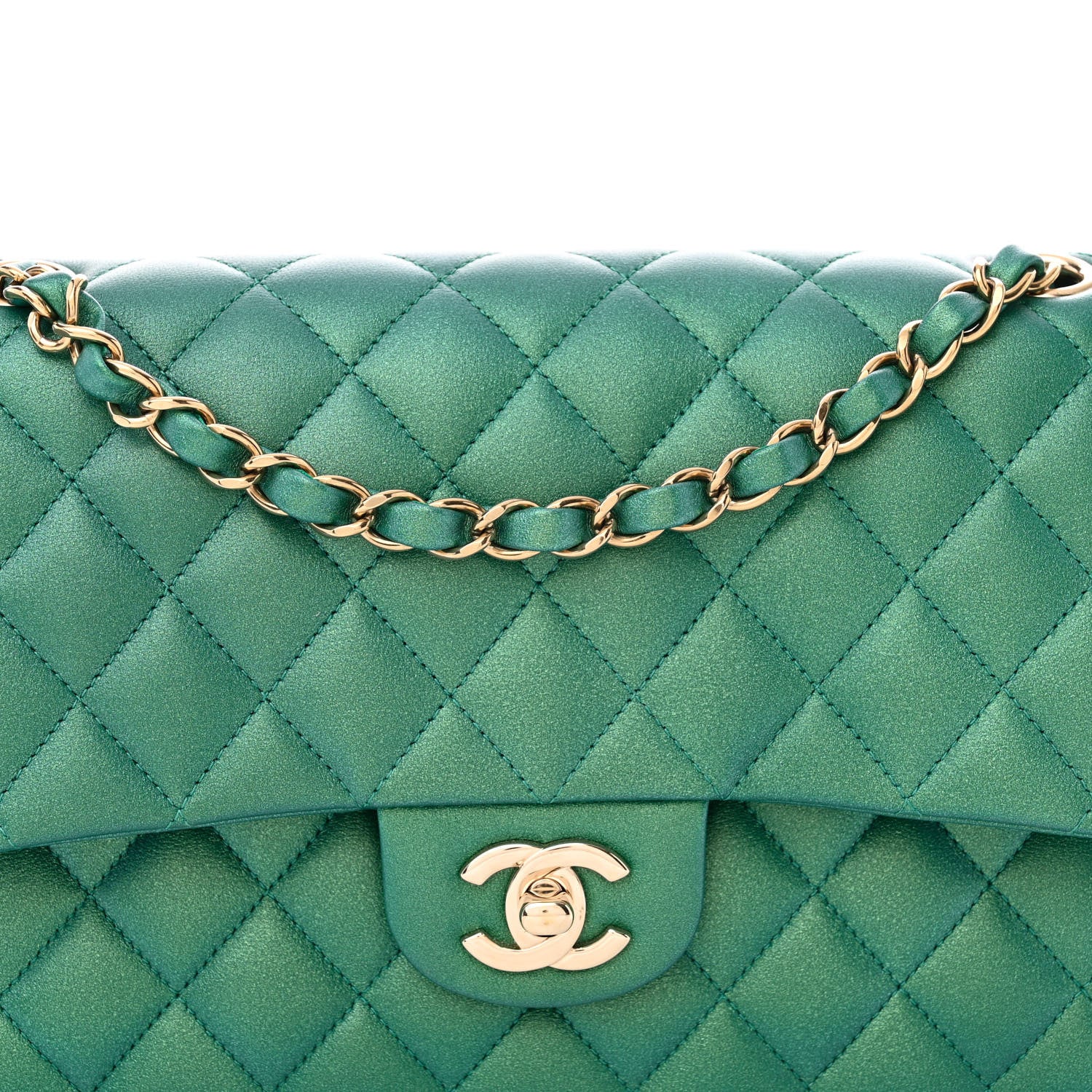 Chanel Iridescent Calfskin Quilted Medium Double Flap Green 8 of 12