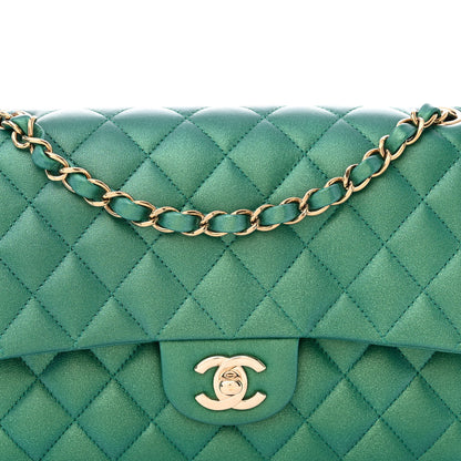 Chanel Iridescent Calfskin Quilted Medium Double Flap Green 8 of 12