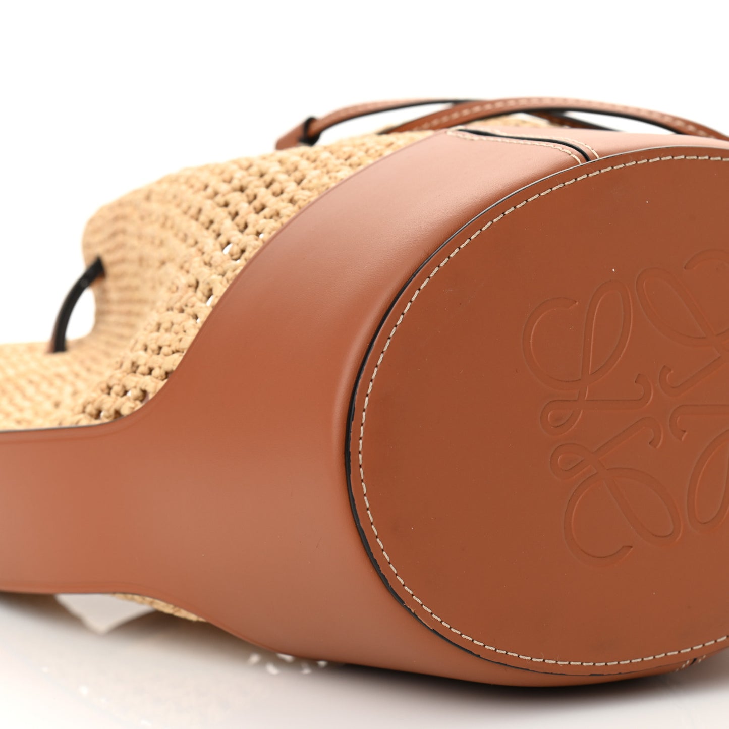 Raffia Calfskin Balloon Bucket Bag Natural Tan