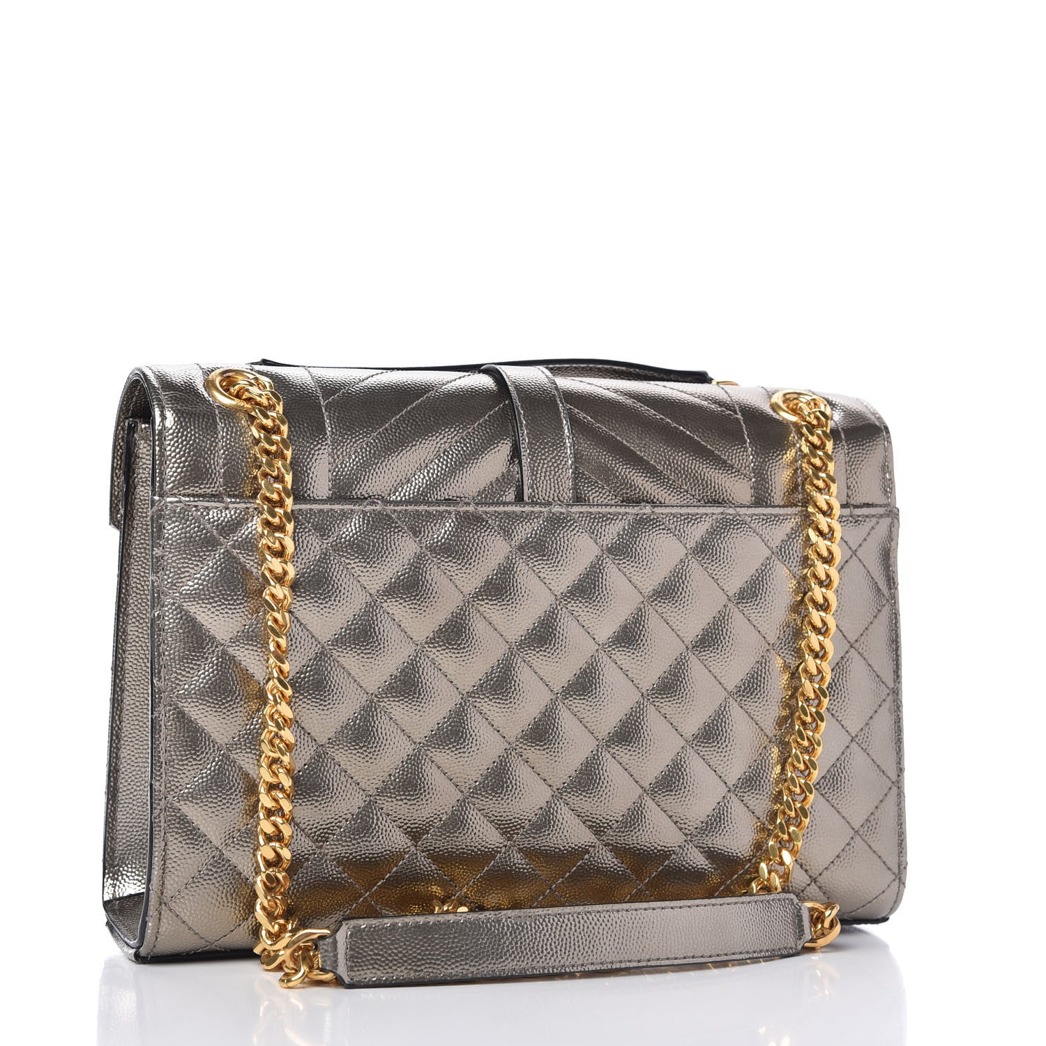 Saint Laurent Metallic Grain De Poudre Textured Mixed Matelasse Triquilt Medium Monogram Satchel Piombo 3 of 10