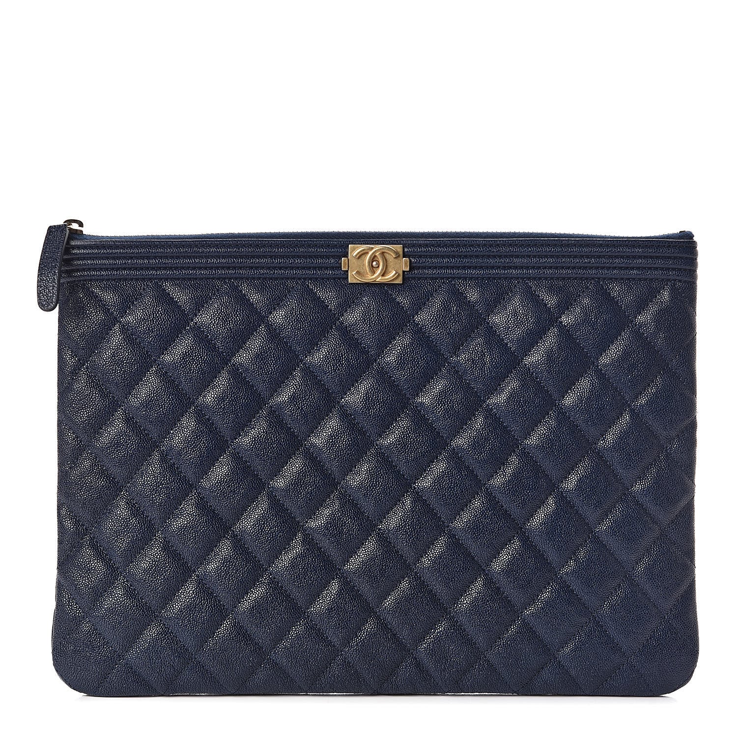 Chanel Caviar Quilted Medium Boy Cosmetic Case Navy 1 of 9