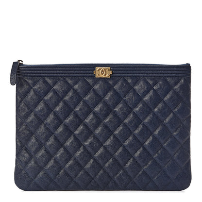 Chanel Caviar Quilted Medium Boy Cosmetic Case Navy 1 of 9