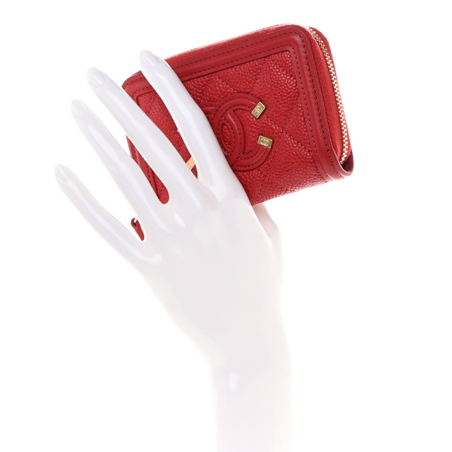 Caviar Quilted Filigree Zip Around Coin Purse Red