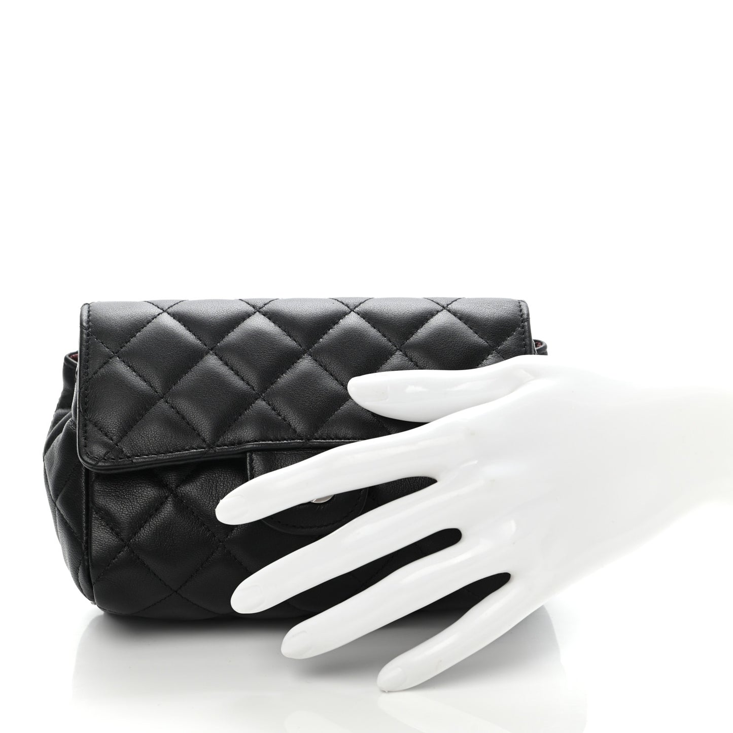 Lambskin Quilted Flap Cosmetic Case Black