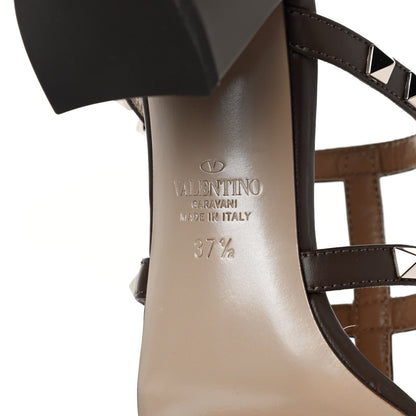 Valentino Garavani Calfskin Rockstud 60mm Caged Slide Sandals 37.5 Cacao 7 of 7