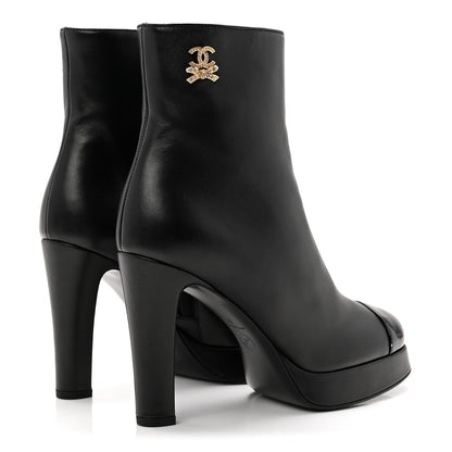 Chanel Lambskin Patent CC Crystal Bow Cap Toe Short Boots 37 Black 4 of 10