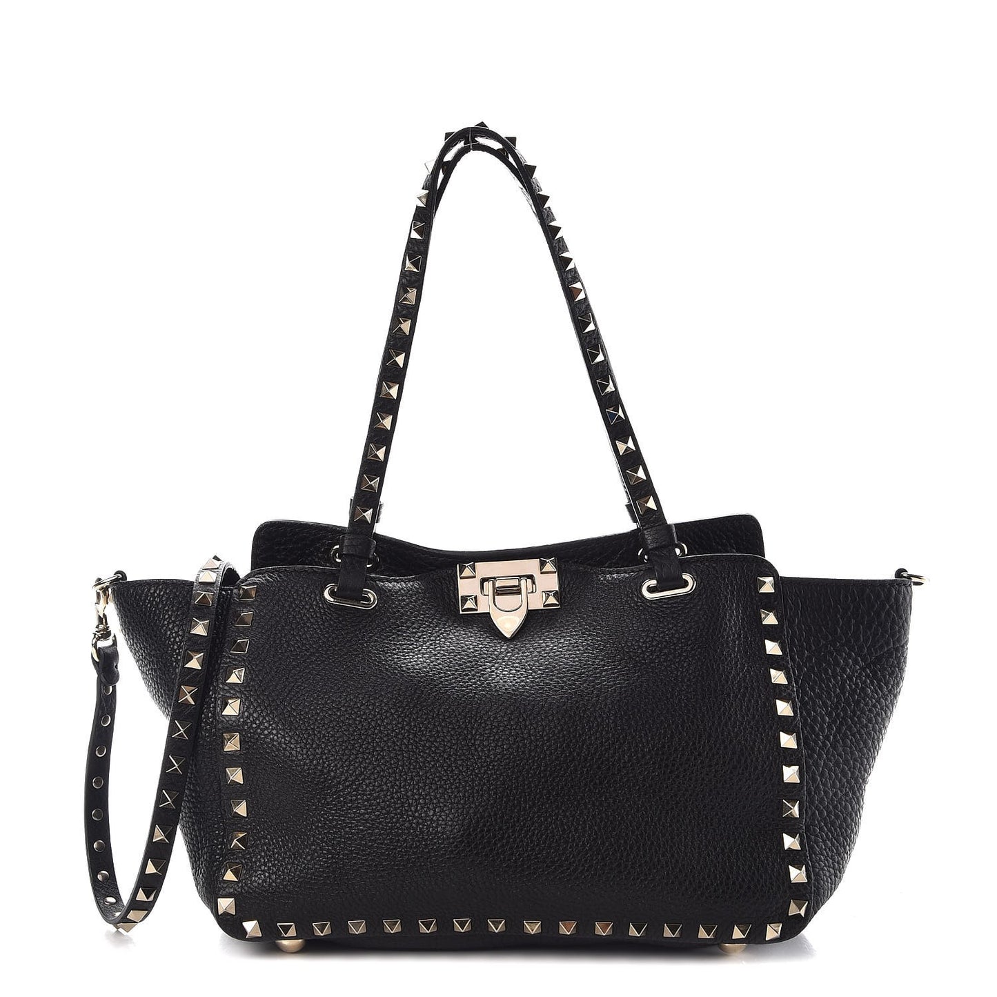 Grained Calfskin Small Rockstud Tote Black