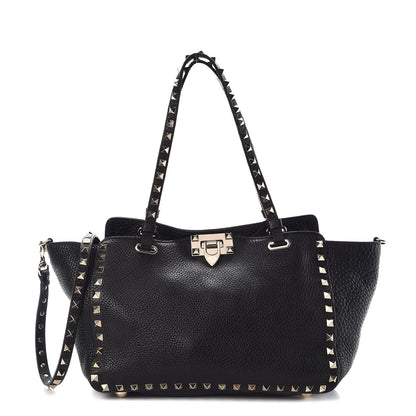 Valentino Garavani Grained Calfskin Small Rockstud Tote Black 1 of 8