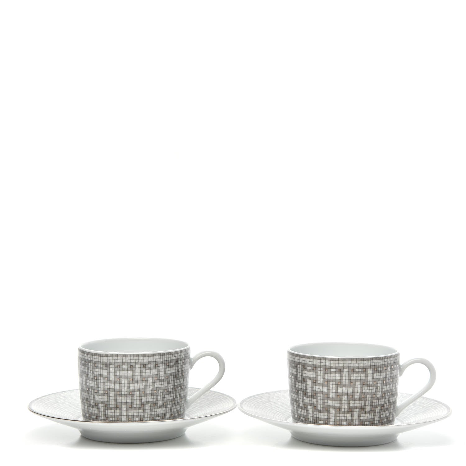 Hermes Porcelain Mosaique Au 24 Platine Tea Cup And Saucer Set Of 2 Platinum 1 of 7