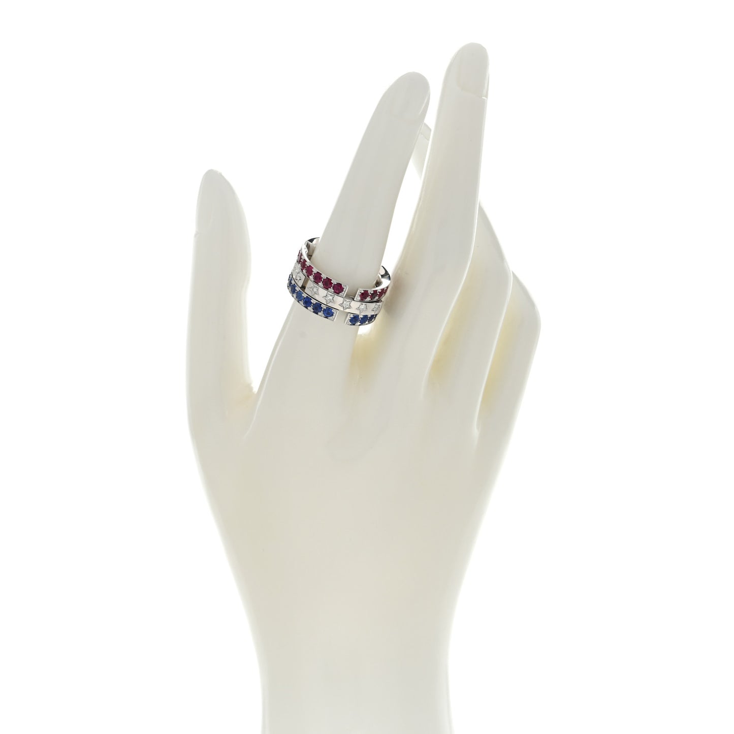 18K White Gold Diamond Diamond Blue Sapphire Ruby Ring 54 7