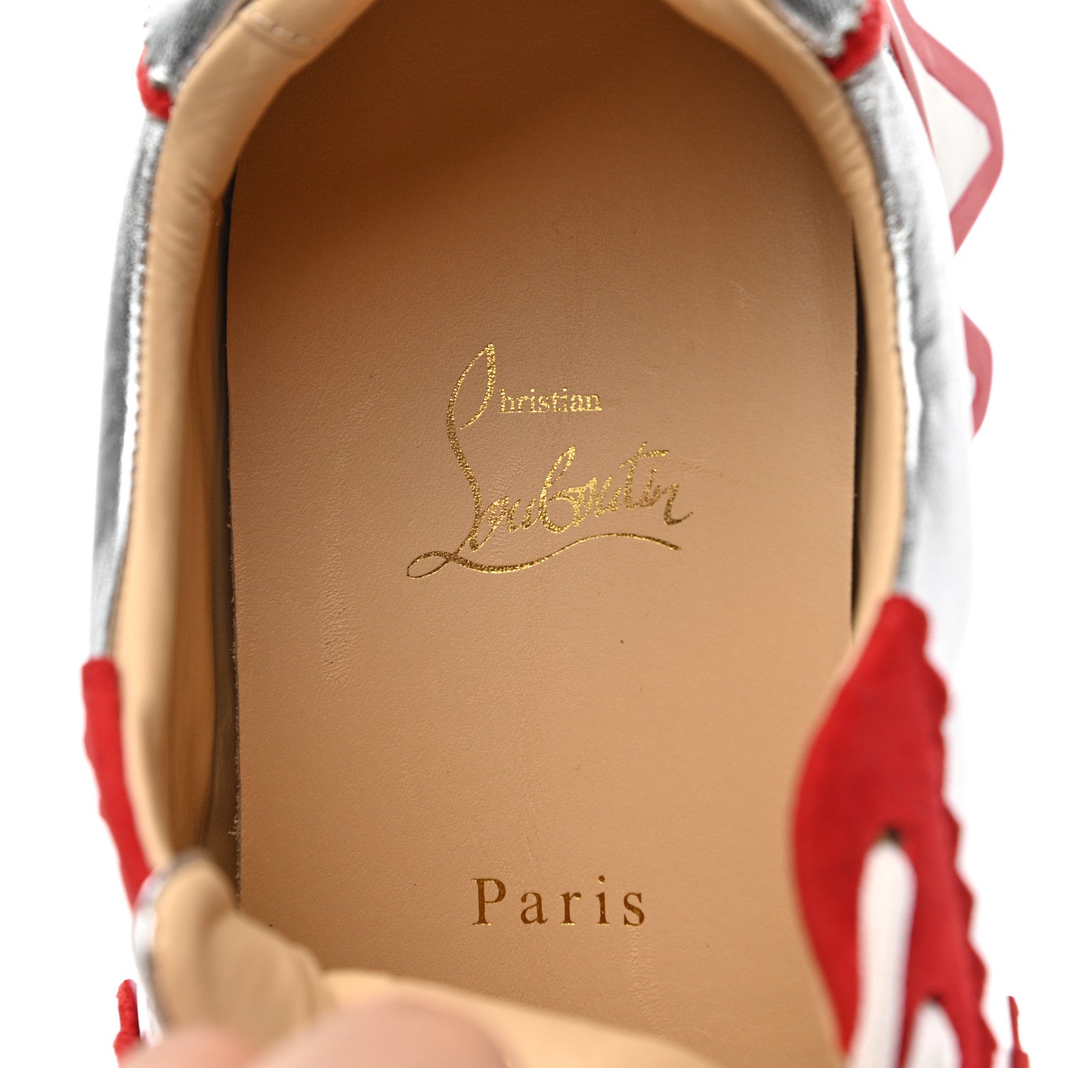 Christian Louboutin Suede Laminated Nappa Mens Loubishark Sneakers 43 Loubi Red Silver 6 of 9