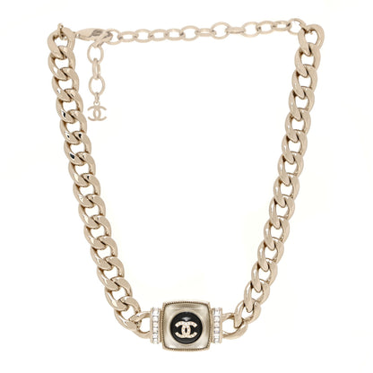 Chanel Metal Glass Pearl Strass CC Pendant Necklace Black Gold 3 of 6