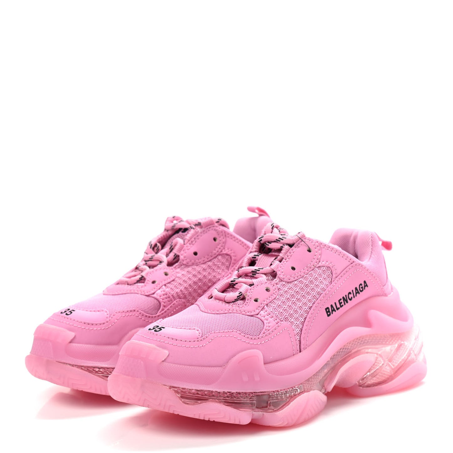 Fabric Mesh Clear Sole Womens Triple S Sneakers 35 Pink