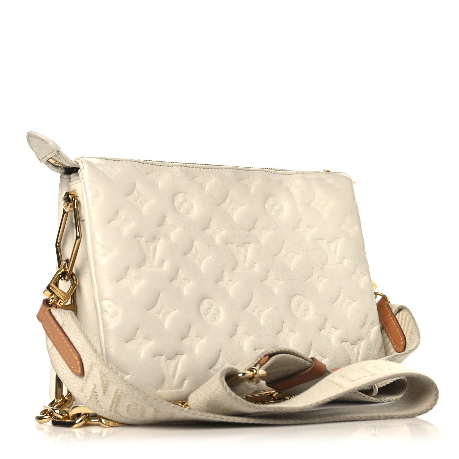 Louis Vuitton Lambskin Embossed Monogram Coussin PM Beige Cream 3 of 17