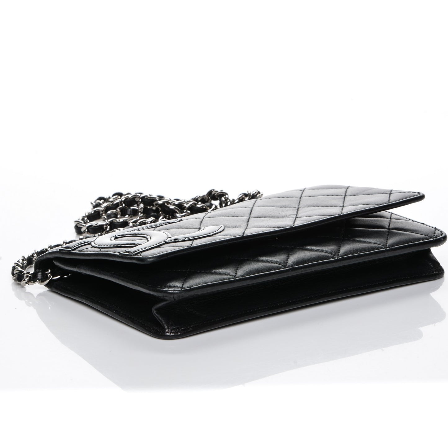 Calfskin Quilted Cambon Wallet On Chain WOC Black