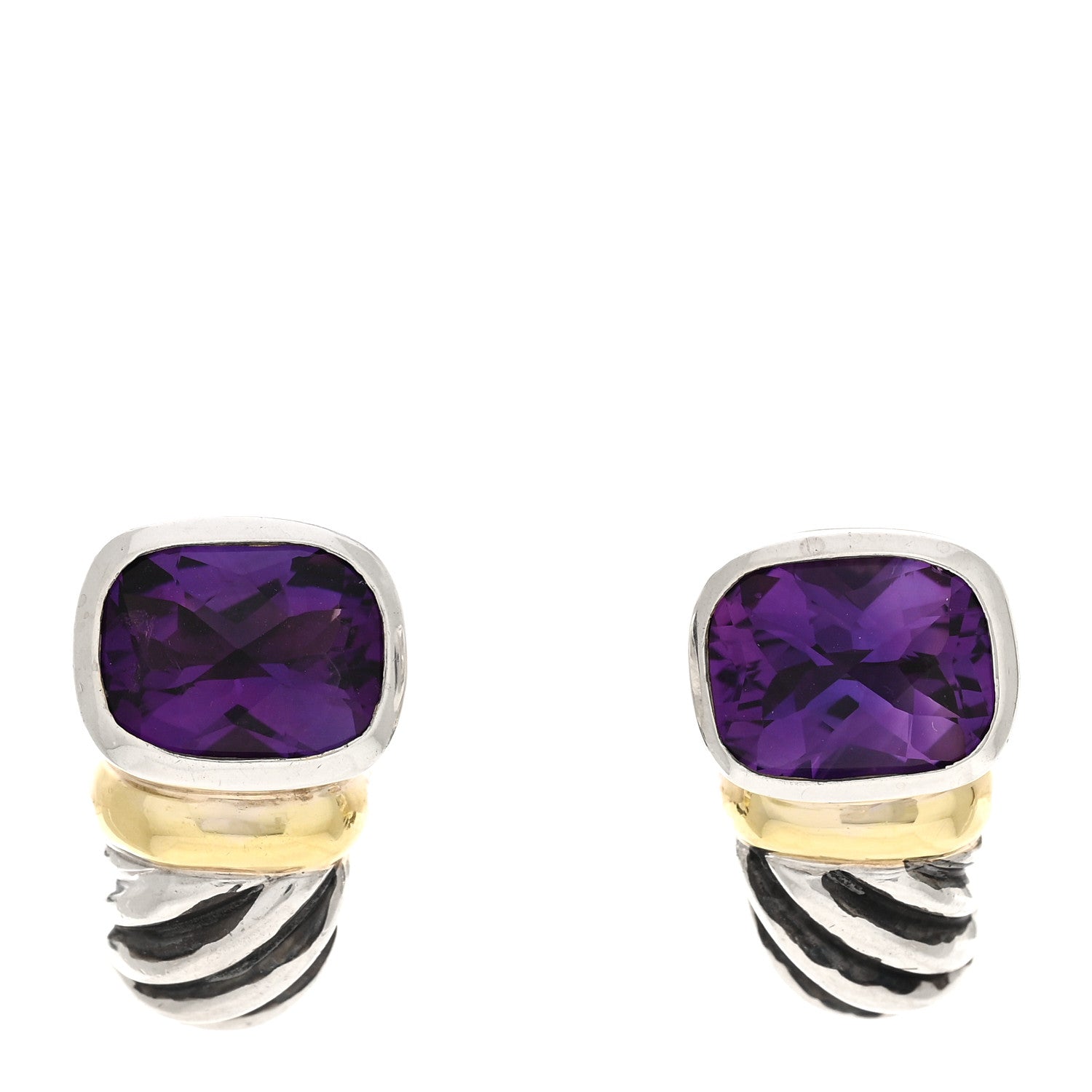David Yurman Sterling Silver 14K Yellow Gold Amethsyt Capri Shrimp Earrings 1 of 4