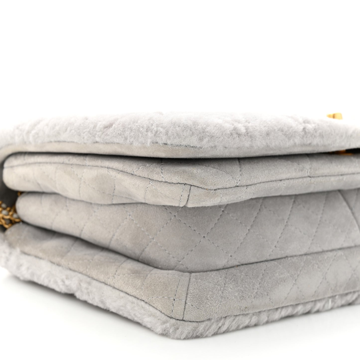 Shearling Lambskin Quilted On And On Medium Chain Flap Grey