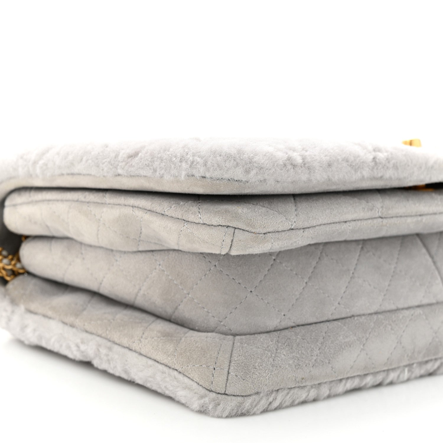 Chanel Shearling Lambskin Quilted On And On Medium Chain Flap Grey 9 of 10