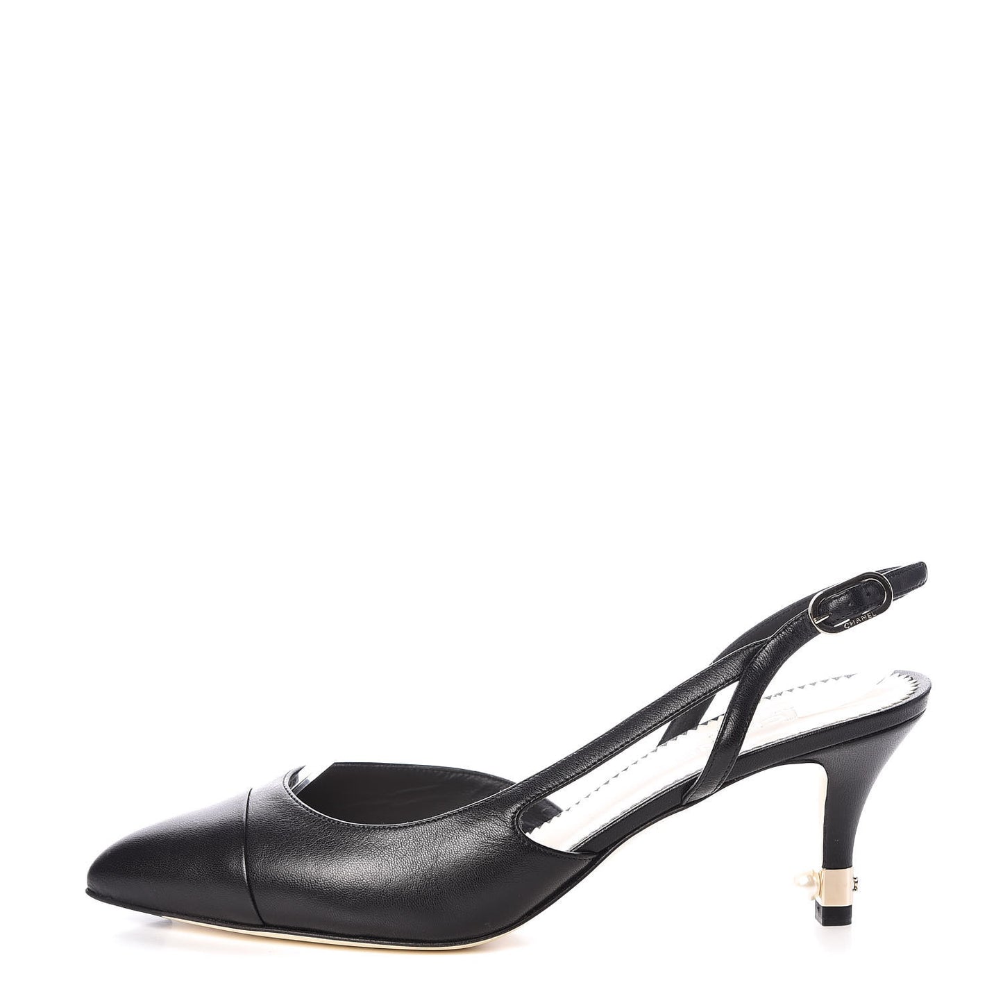 Lambskin Cap Toe CC Slingback Heels 38 Black