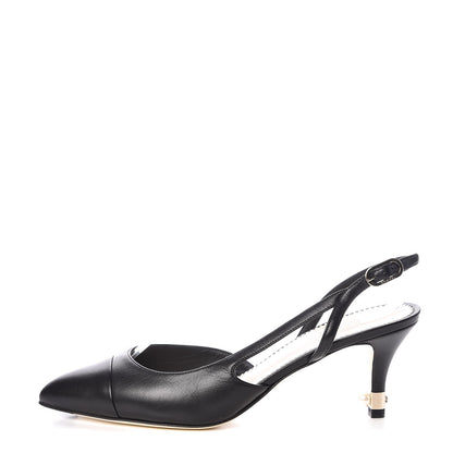 Chanel Lambskin Cap Toe CC Slingback Heels 38 Black 1 of 8