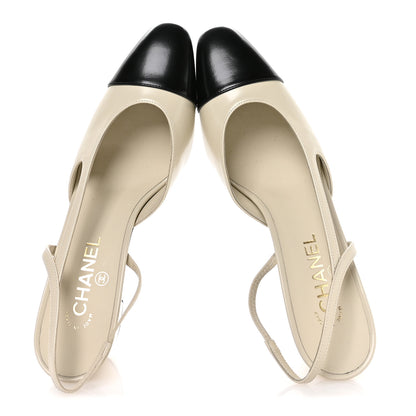 Chanel Lambskin Cap Toe CC Slingback Pumps 41 White Black 2 of 8