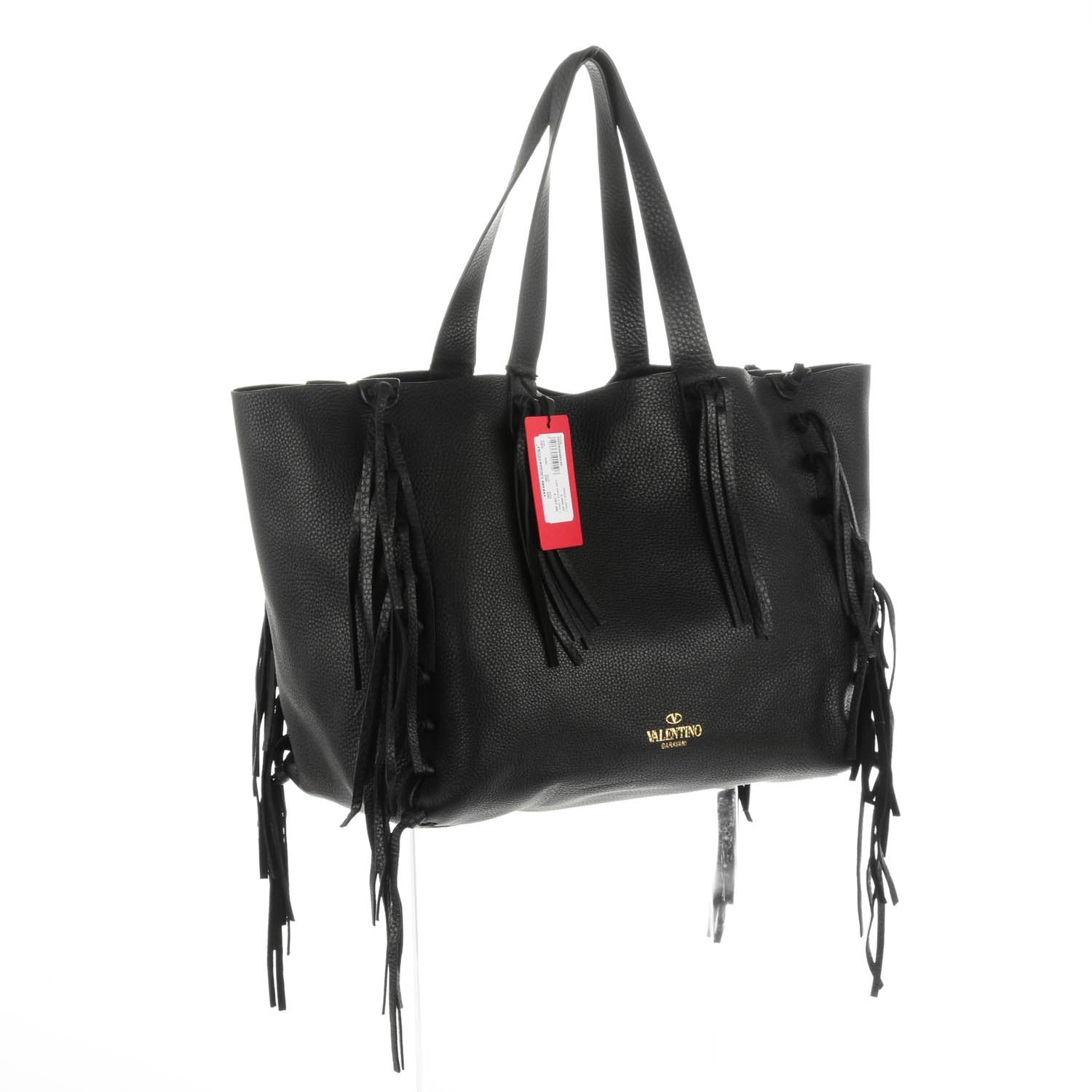 Valentino Garavani Grained Calfskin C-Rockee Fringe Tote Black 3 of 9