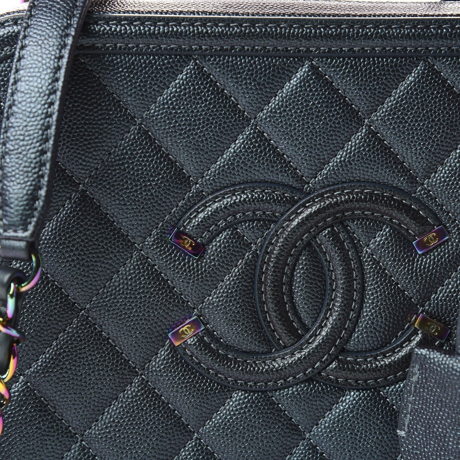 Chanel Iridescent Caviar Quilted Medium CC Filigree Vanity Case Dark Turquoise 10 of 11