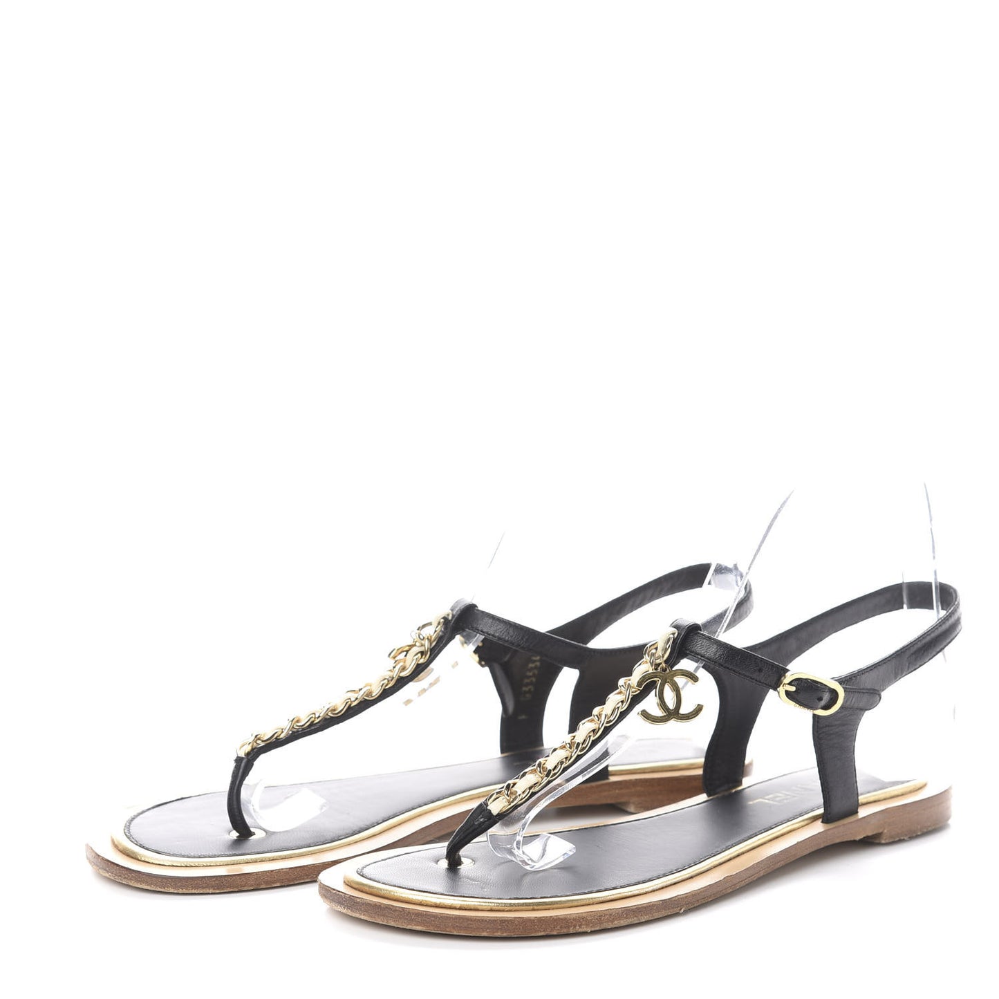 Lambskin Chain CC Thong Sandals 38.5 Black