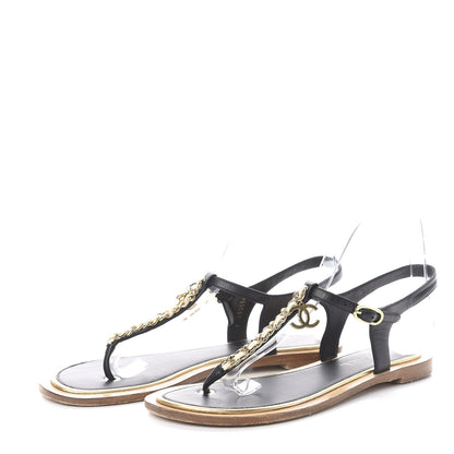 Chanel Lambskin Chain CC Thong Sandals 38.5 Black 3 of 7