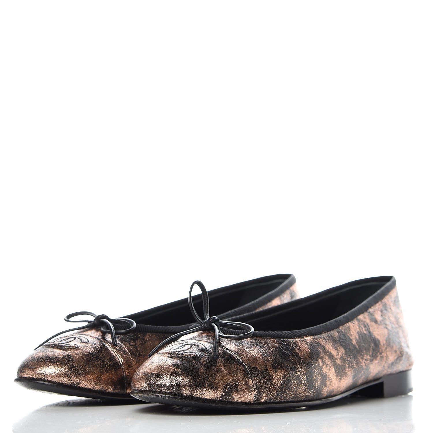Chanel Laminated Suede Goatskin Cap Toe CC Ballerina Flats 40.5 Bronze 3 of 11