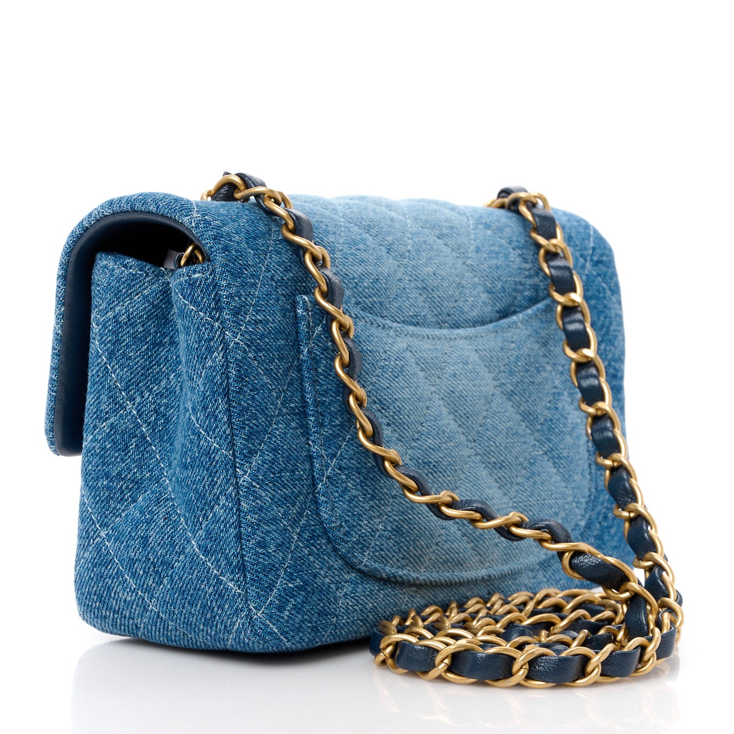 Chanel Washed Denim Quilted Mini Rectangular Flap Blue 3 of 12