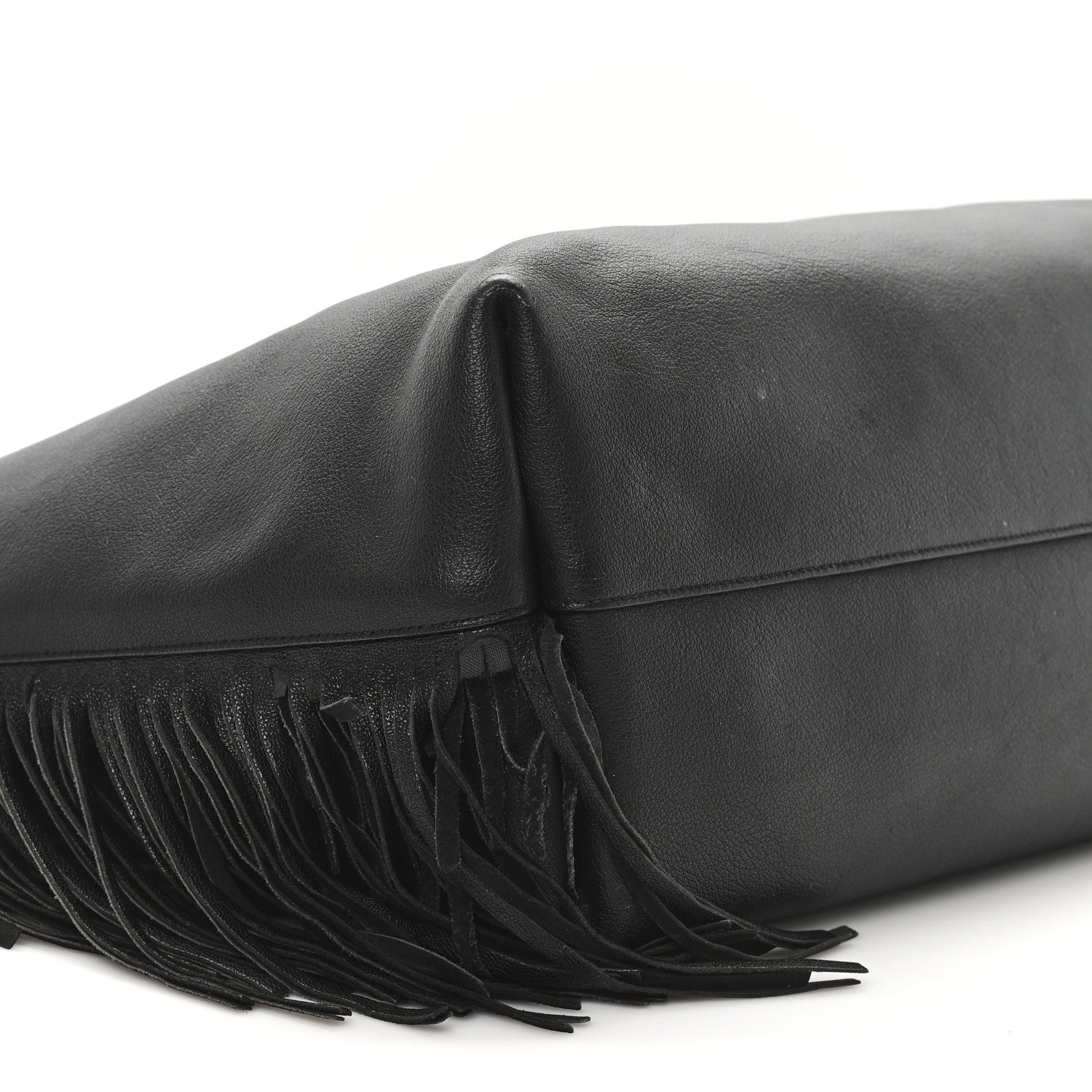 Saint Laurent Calfskin Large Fringe Shopping Tote Black 10 of 13